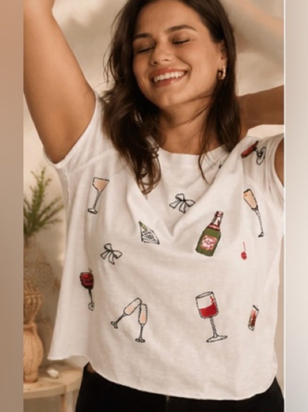 Anthropologie Maeve Caitlin Embroidered Boxy Tee Cocktail NWT Size S